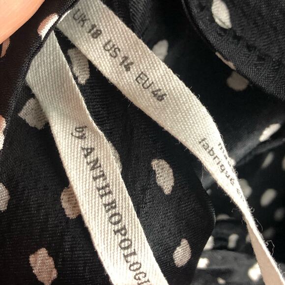 BY ANTHROPOLOGIE Agatha Midi Dress Black White Polka Dot Size 14 Twist Back - Picture 6 of 8